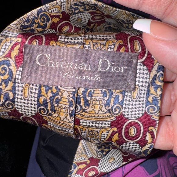 Christian Dior CRAVATE Mens Gold, Yellow, maroon 100% Silk Neck Tie 58" x 4" - Picture 4 of 11